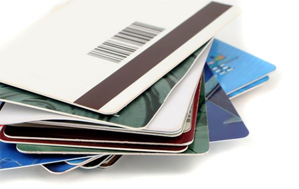 A stack of various payment cards
